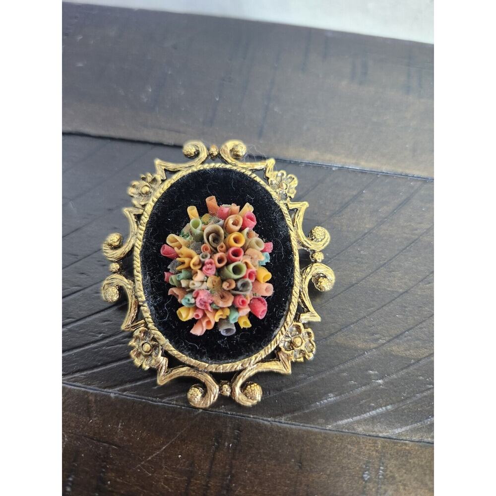 Vtg Large Brooch Pin Pendant Flowers Folk Art‎ Jewelry